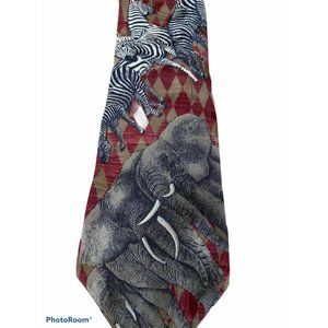Endangered‎ Species Men's Zebra Elephant Tie 100% Silk USA 60" long